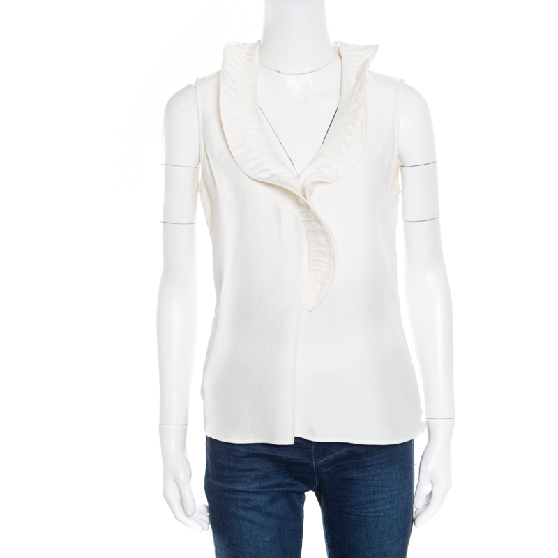 Image of Giorgio Armani Cream Ruffled Sleeveless Top M