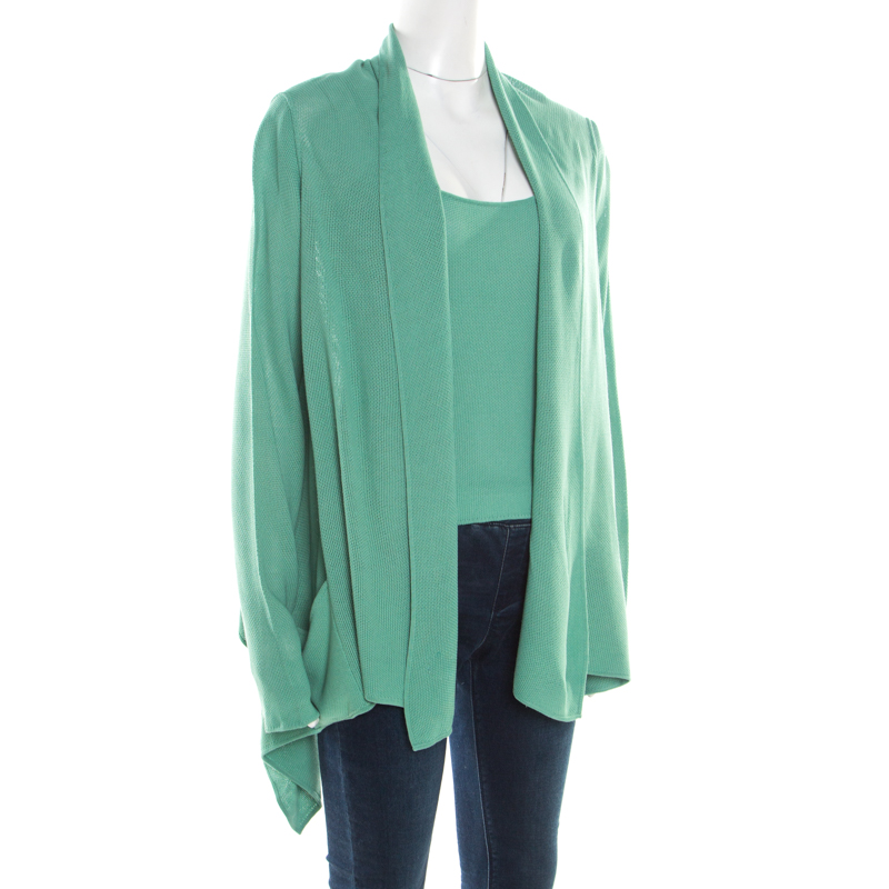 Giorgio Armani Mint Green Knit Open Front Cardigan And Top Set S