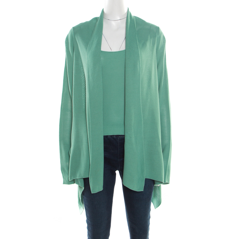 Giorgio Armani Mint Green Knit Open Front Cardigan And Top Set S