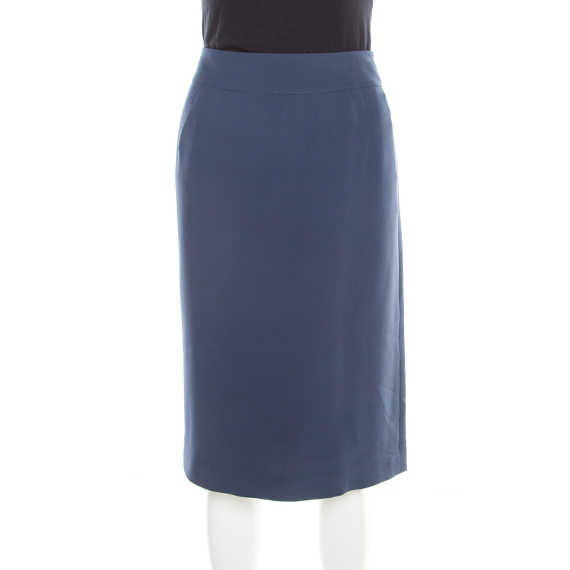 Image of Giorgio Armani Aegean Blue Crepe Silk Pencil Skirt L