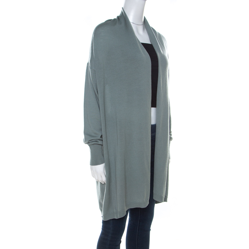 

Giorgio Armani Sage Green Wool and Silk Pleated Yoke Detail Cardigan, Grey