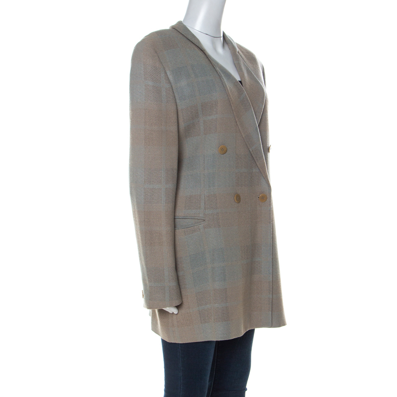 

Giorgio Armani Bicolor Checked Wool Blend Double Breasted Blazer, Grey