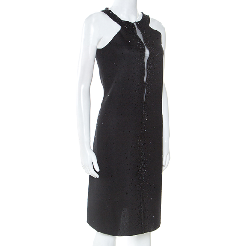

Giorgio Armani Black Dress Perforated Scuba Embellished Detail Dress