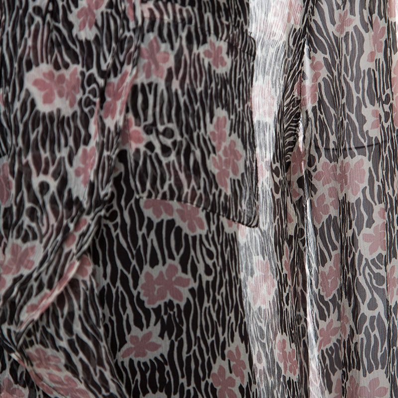 Giorgio Armani Black And Pink Floral Print Sheer Silk Blouse L