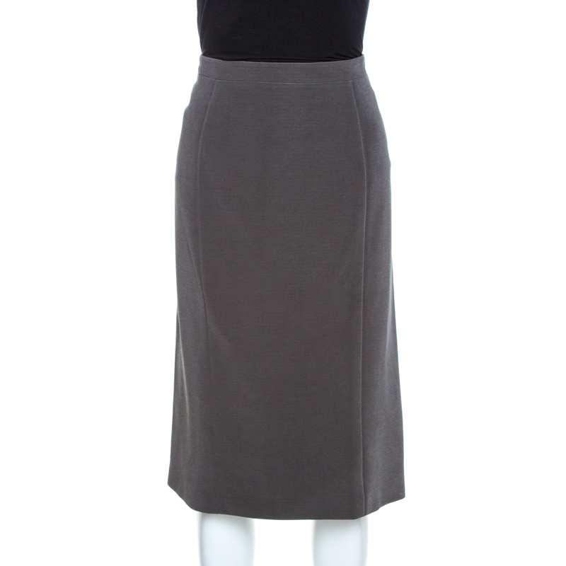 Image of Giorgio Armani Grey Ribbed Pencil Skirt L