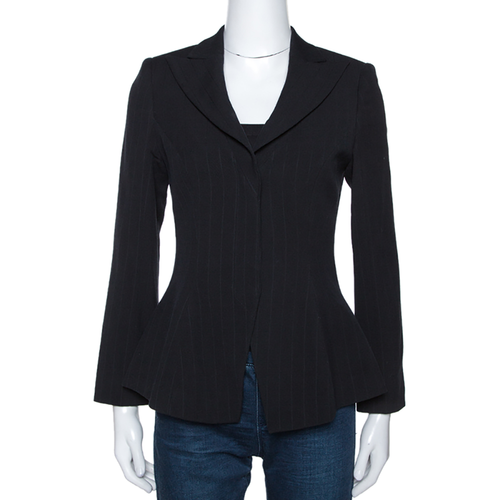 Image of Giorgio Armani Black Stripe Wool Fitted Blazer S
