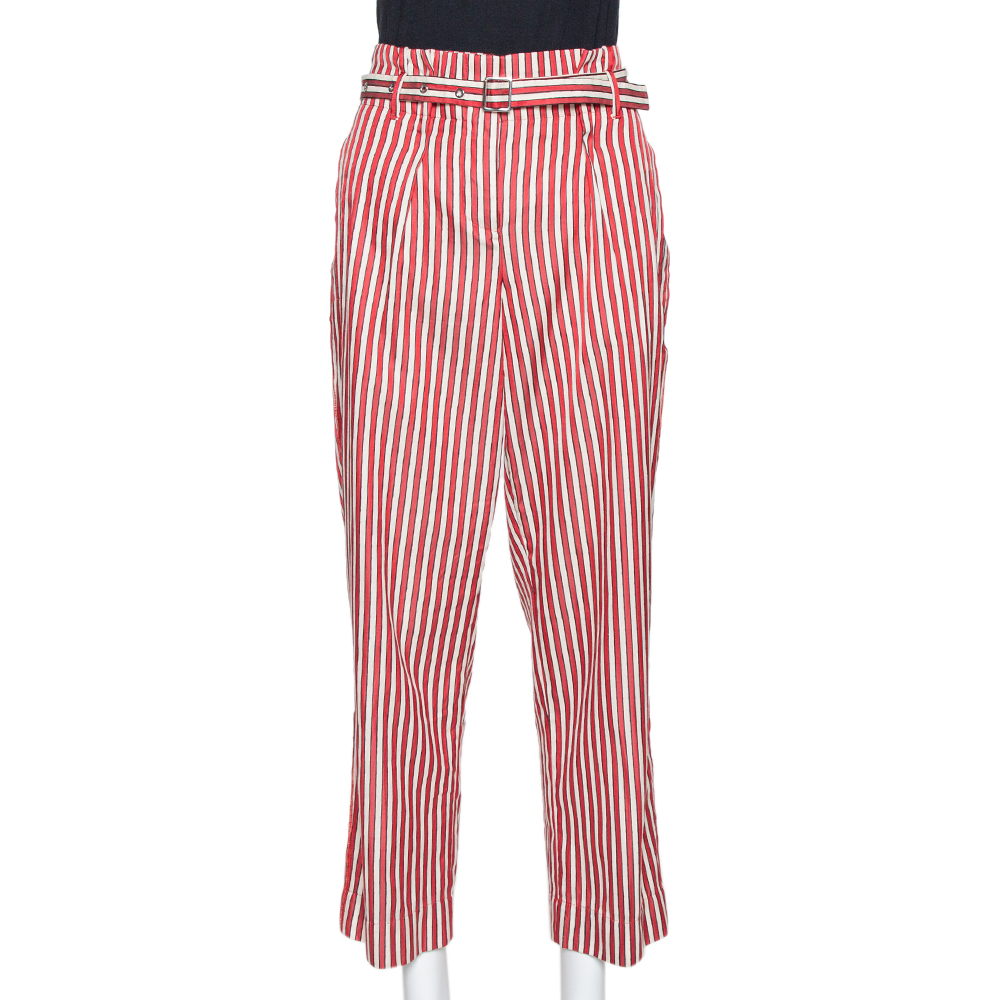 Image of Giorgio Armani Red Striped Silk Blend High Waisted Cropped Trousers S