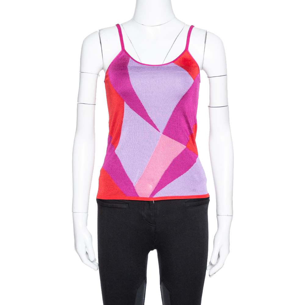 Image of Giorgio Armani Fuschia Intarsia Knit Sheer Camisole Top S
