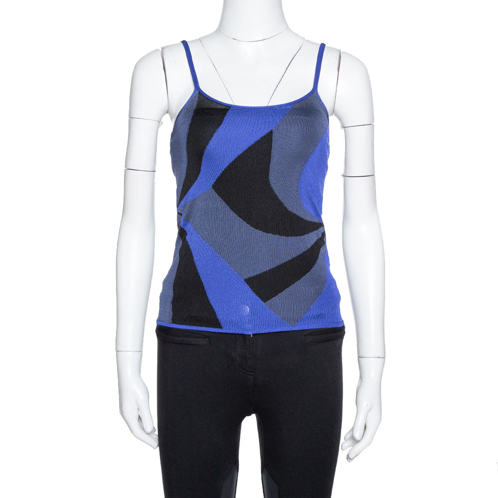 Image of Giorgio Armani Blue Intarsia Knit Sheer Camisole Top S