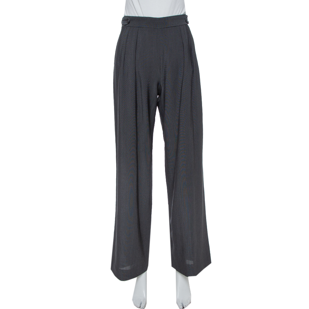 Image of Giorgio Armani Black Wool Crepe Wide Leg Trousers M