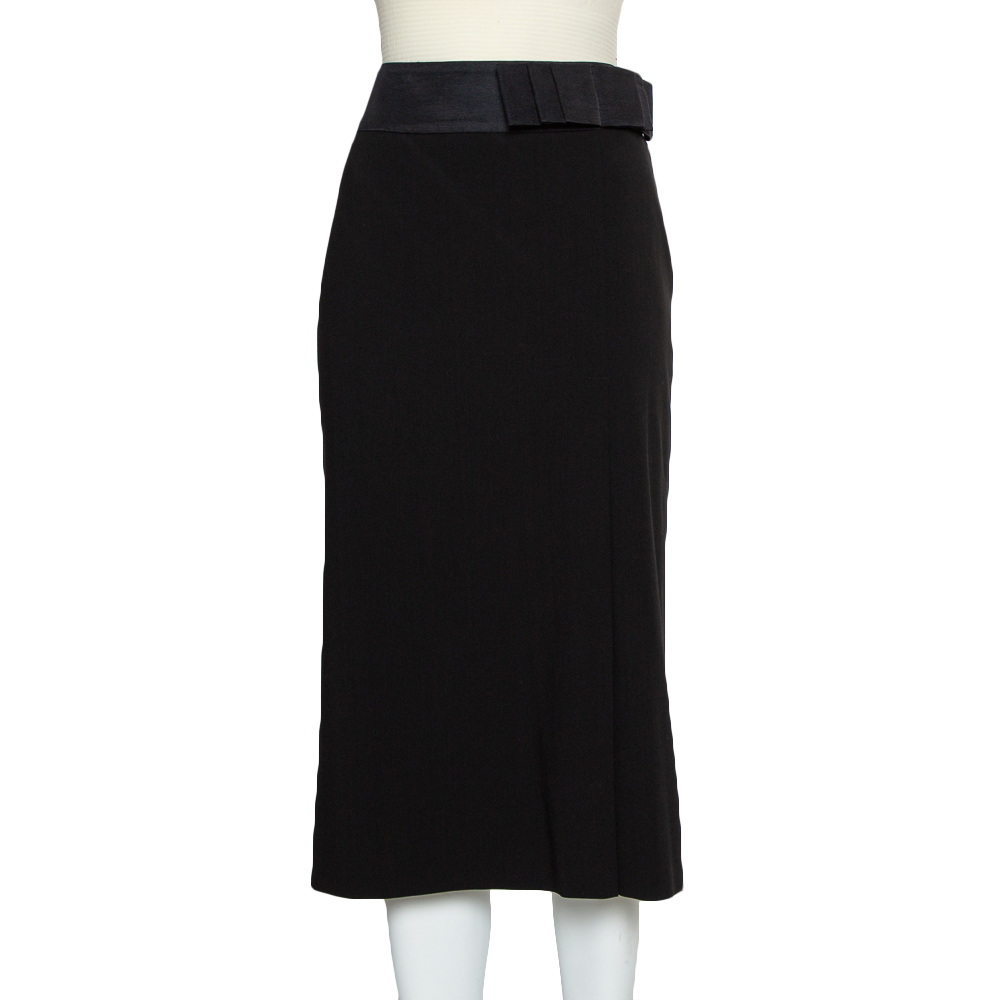 Giorgio Armani Black Wool Bow Detail Midi Skirt M
