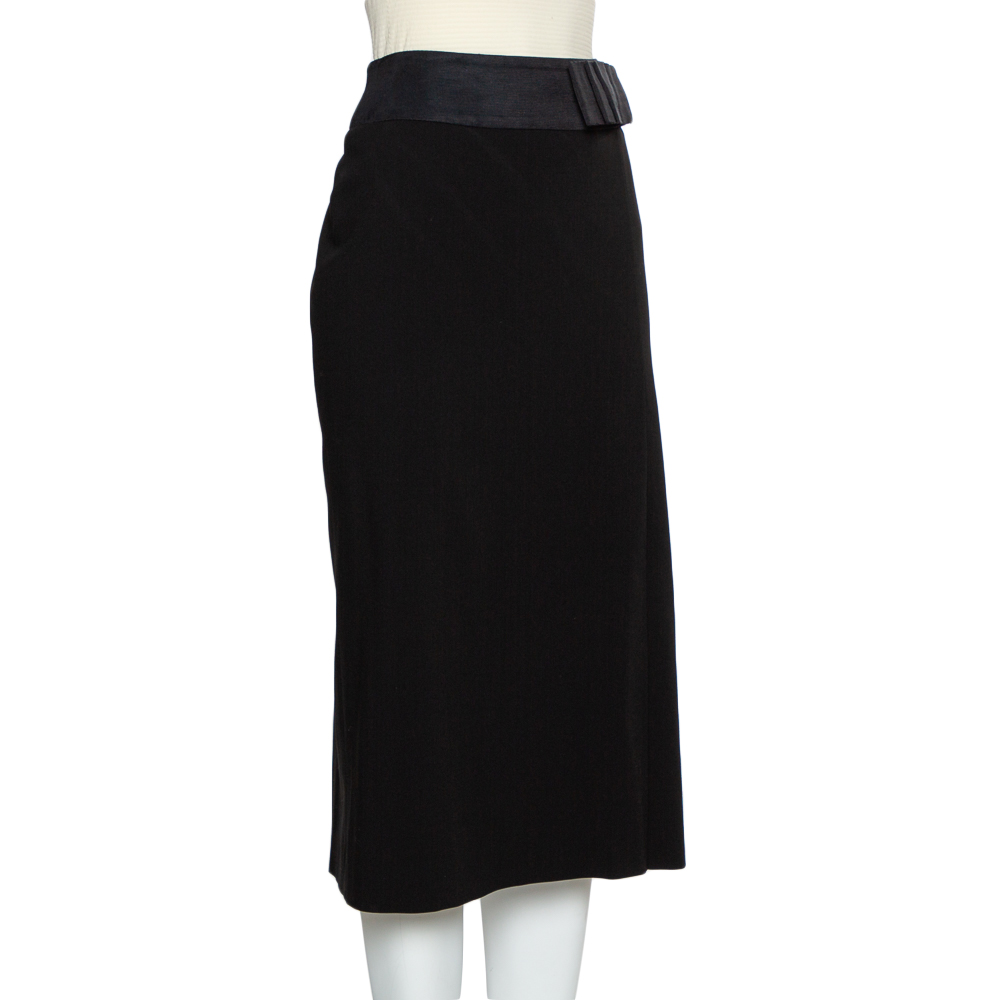

Giorgio Armani Black Wool Bow Detail Midi Skirt