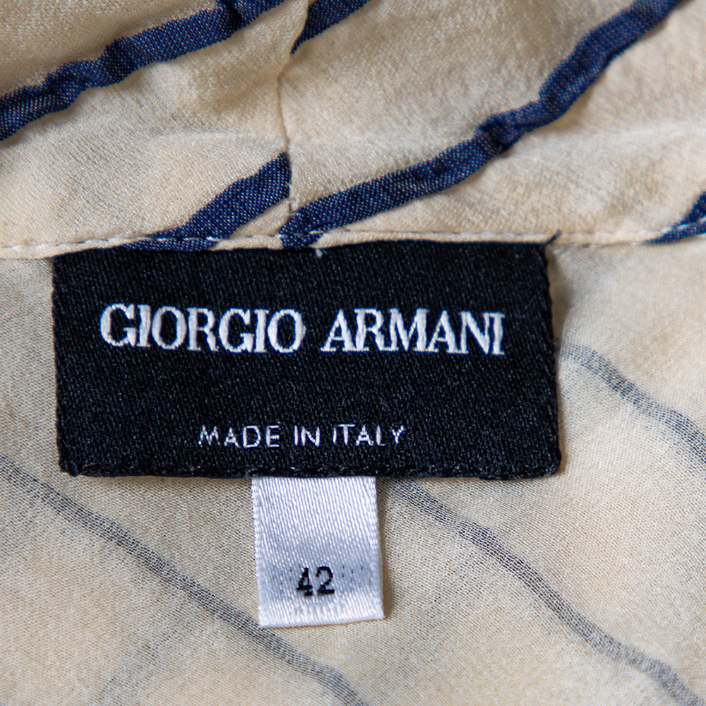 Giorgio Armani Bicolor Striped Silk Sleeveless Cowl Neck Top M