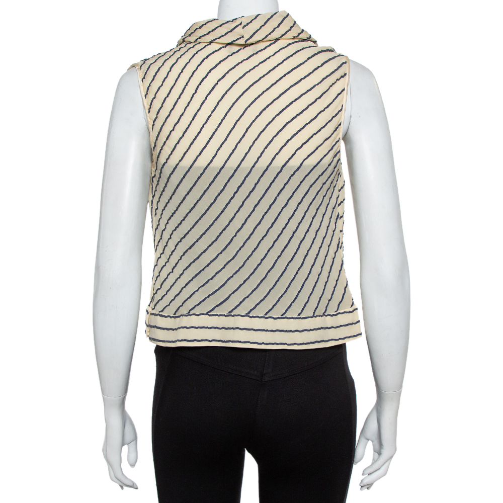 Giorgio Armani Bicolor Striped Silk Sleeveless Cowl Neck Top M