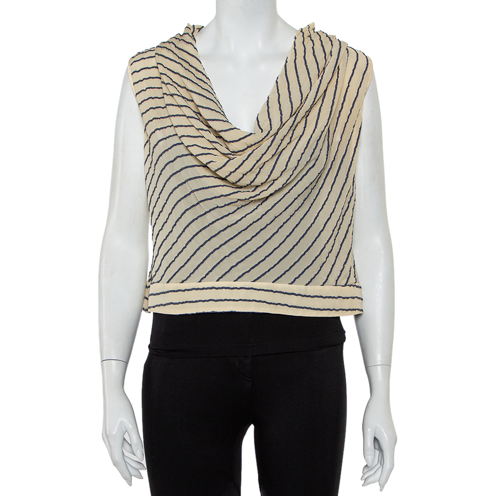 Giorgio armani bicolor striped silk sleeveless cowl neck top m