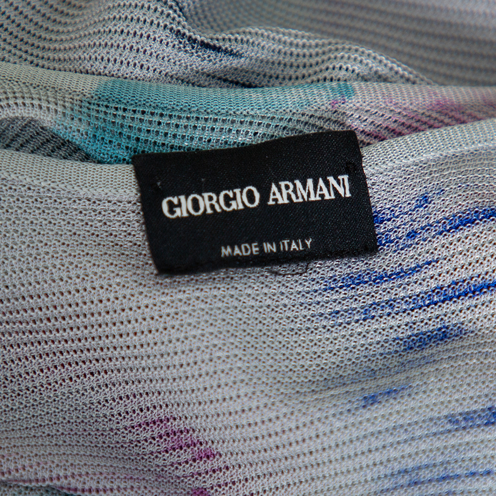 Giorgio Armani Grey Watercolor Printed Perforated Knit Tank Top XS