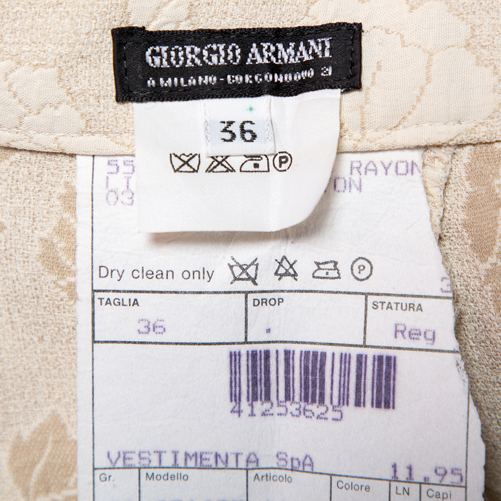 Giorgio Armani Cream Floral Jacquard Tapered Vintage Trousers XS
