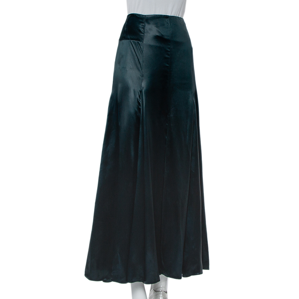 

Giorgio Armani Green Sateen Slit Detail Flared Maxi Skirt