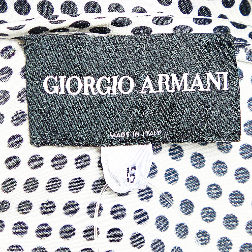 Giorgio Armani White Polka Dotted Silk Satin Gathered Blouse L