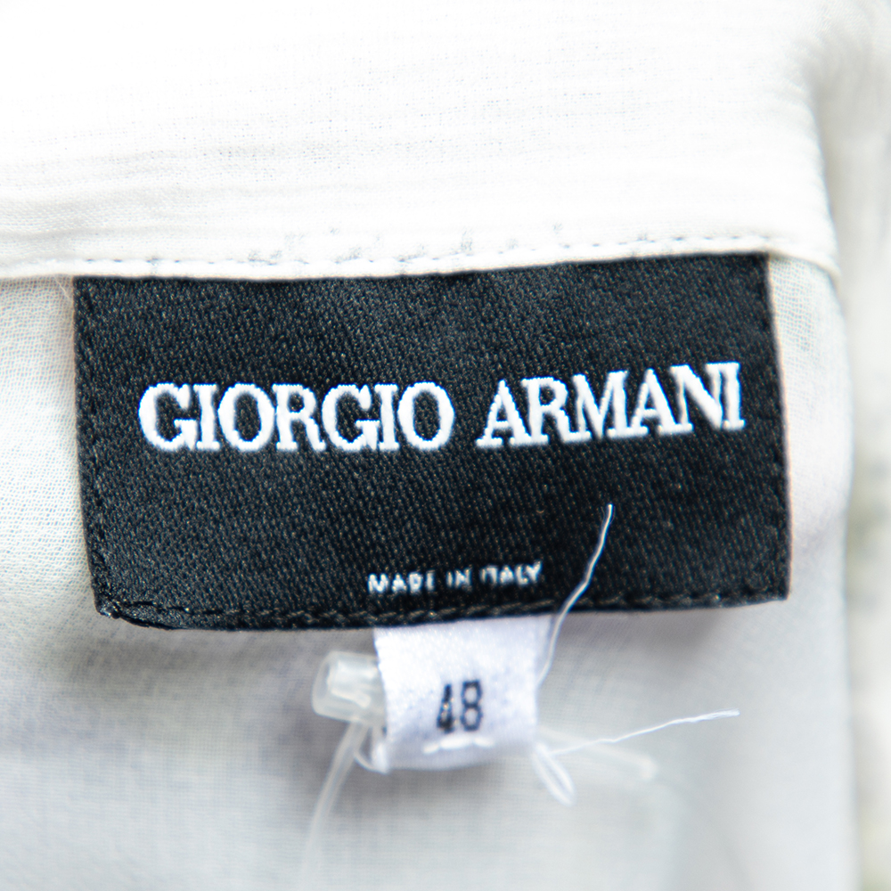 Giorgio Armani White Printed Silk Chiffon Single Button Shirt L
