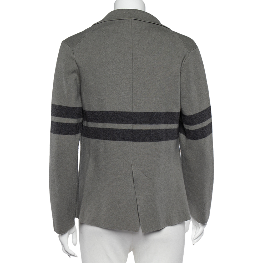 Giorgio Armani Grey Wool Stripe Detailed Button Front Cardigan XL