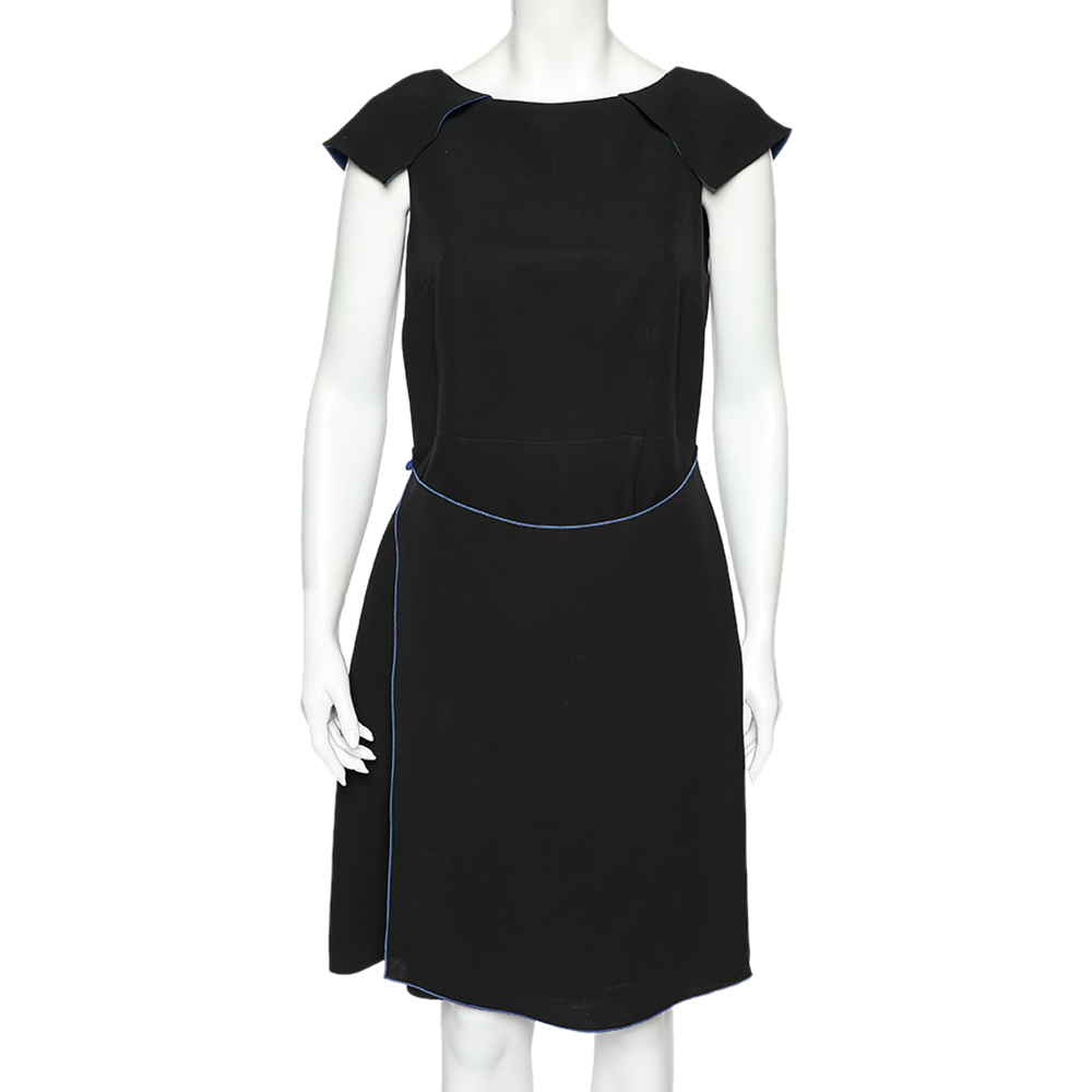 Giorgio armani black silk crepe contrast trimmed wrap detailed dress m