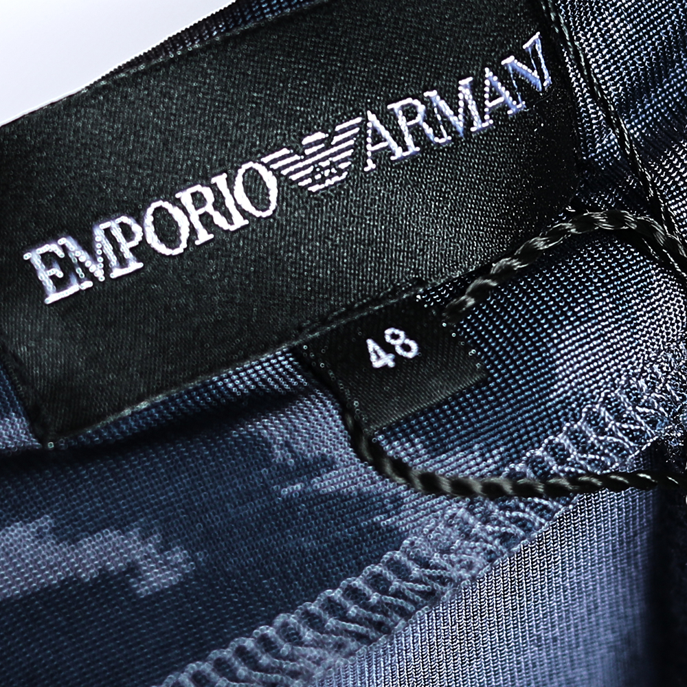 Giorgio Armani Blue Animal Printed Silk Jersey Cut-Out Back Detailed Dress L