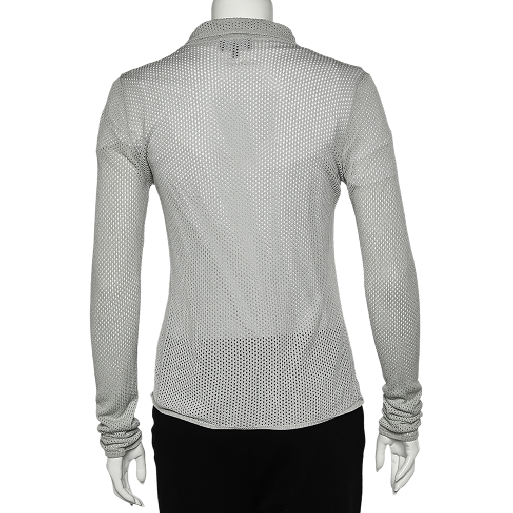 Giorgio Armani Grey Perforated Knit Cardigan XL
