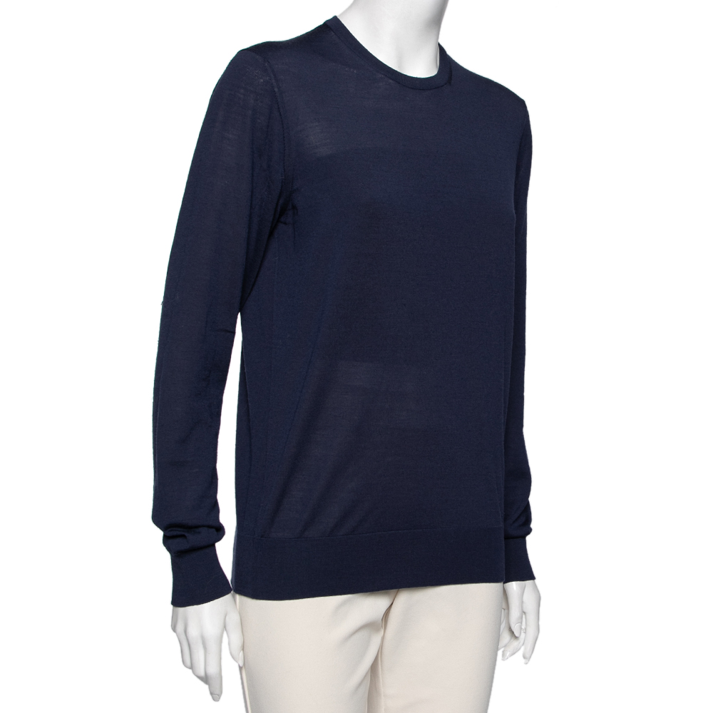 

Giorgio Armani Navy Blue Wool Round Neck Long Sleeve Sweater