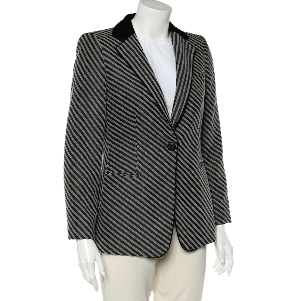 

Giorgio Armani Monochrome Striped Wool Button Front Blazer, Grey
