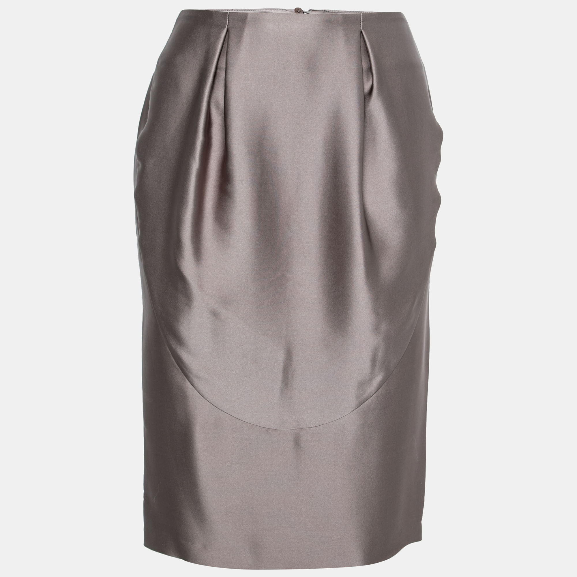 Giorgio Armani Grey Silk Satin Pleat Detail Skirt S