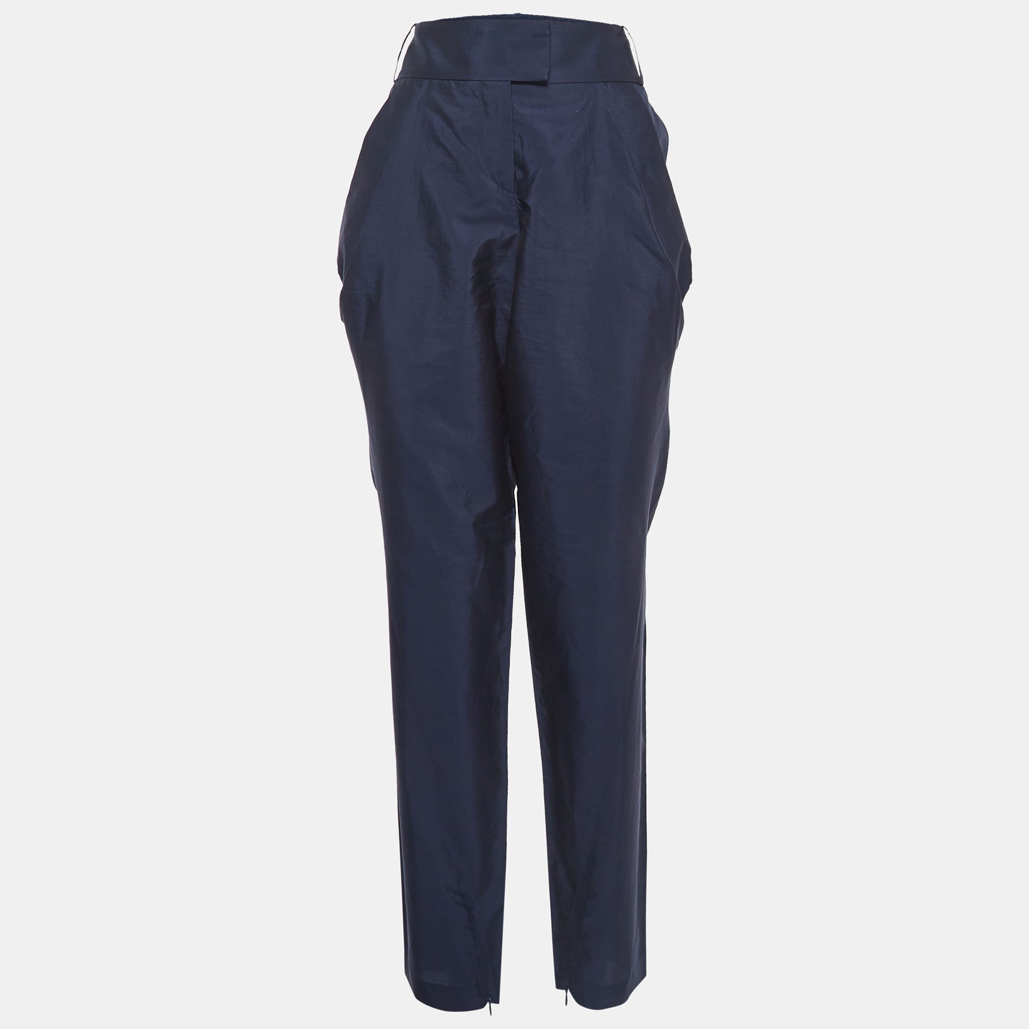 Giorgio armani navy blue silk blend trousers l