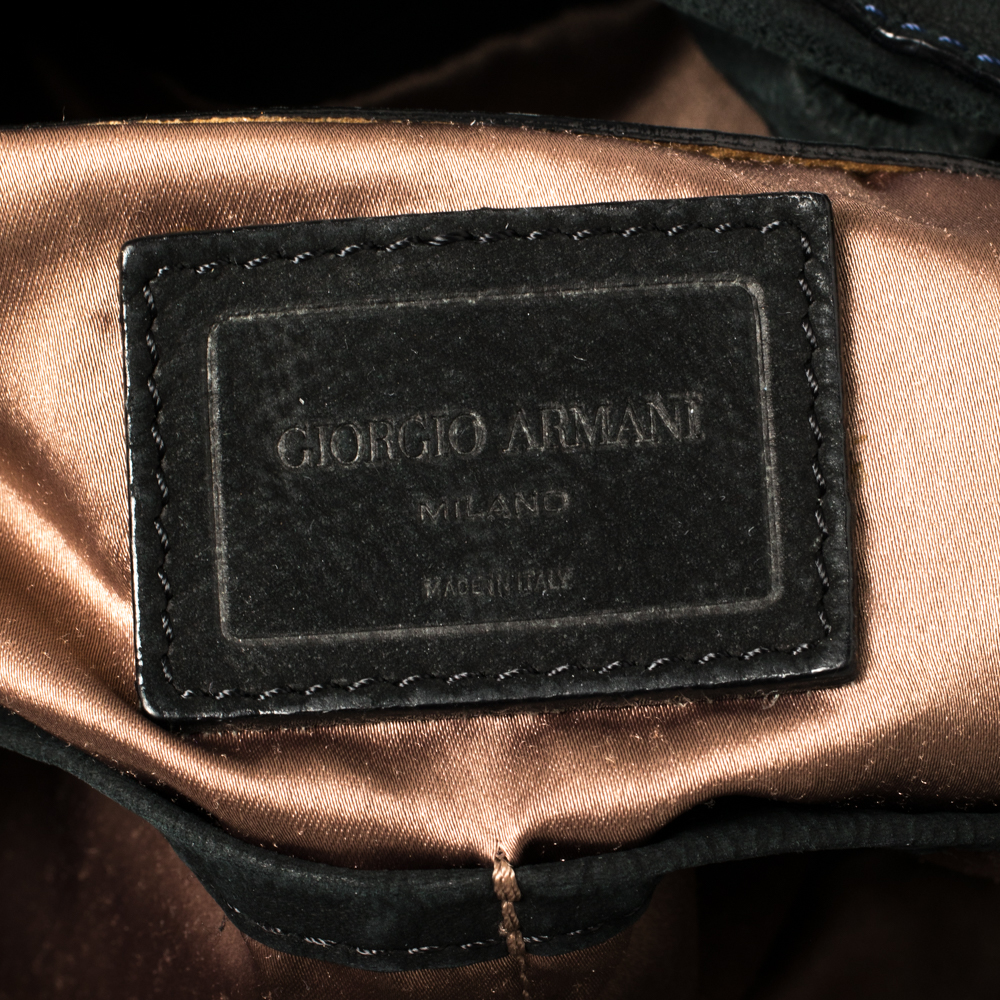 Giorgio Armani Black Textured Suede Hobo
