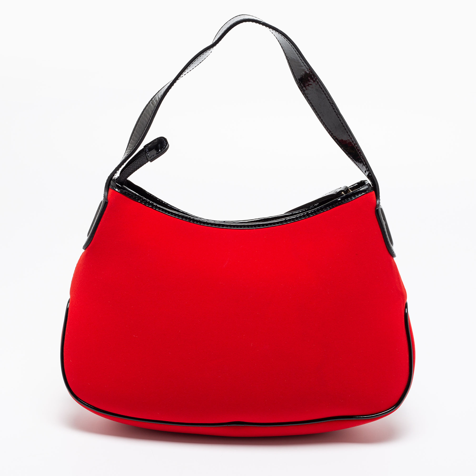 Giorgio Armani Red Neoprene And Patent Leather Hobo Bag