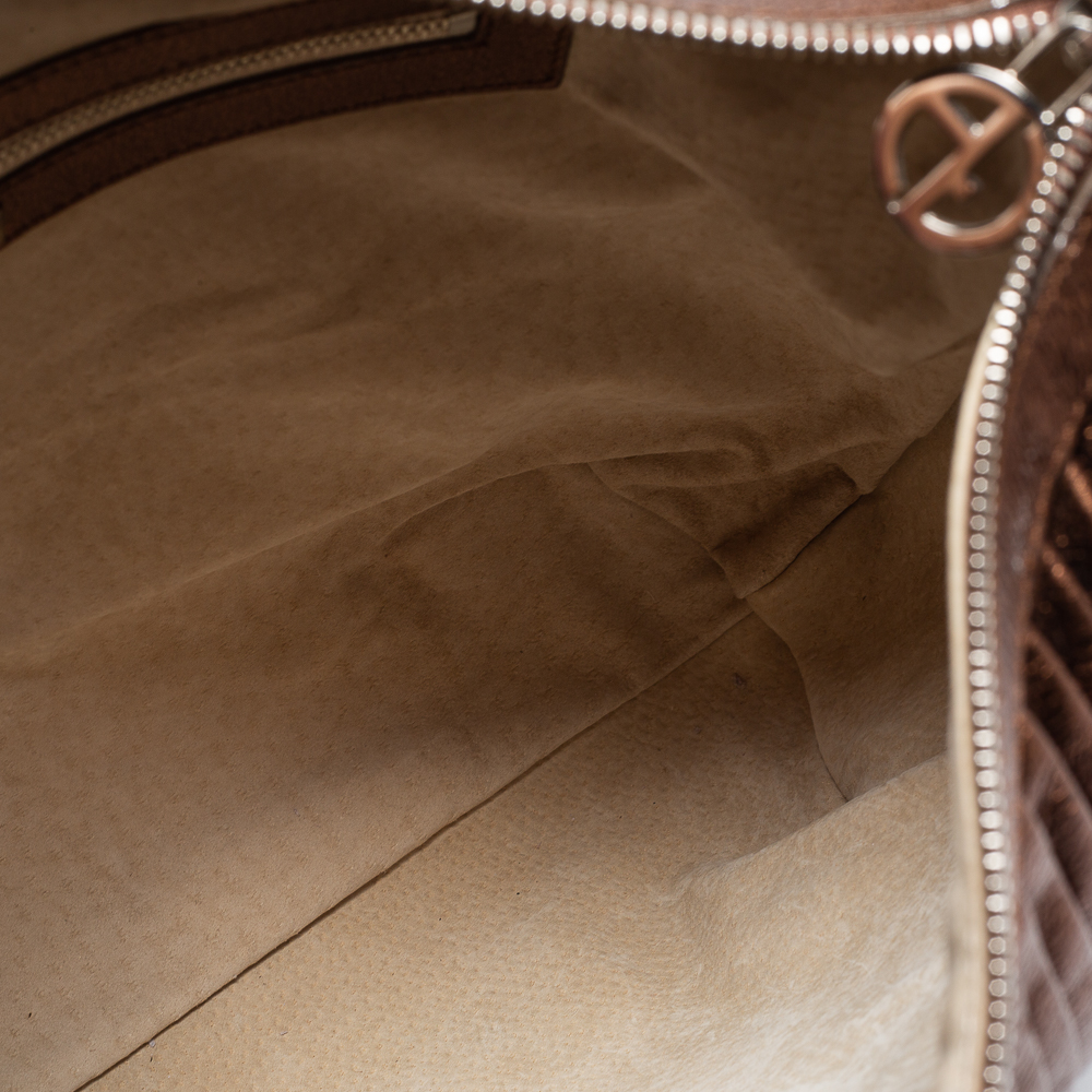 Giorgio Armani Metallic Brown Pleated Leather Hobo