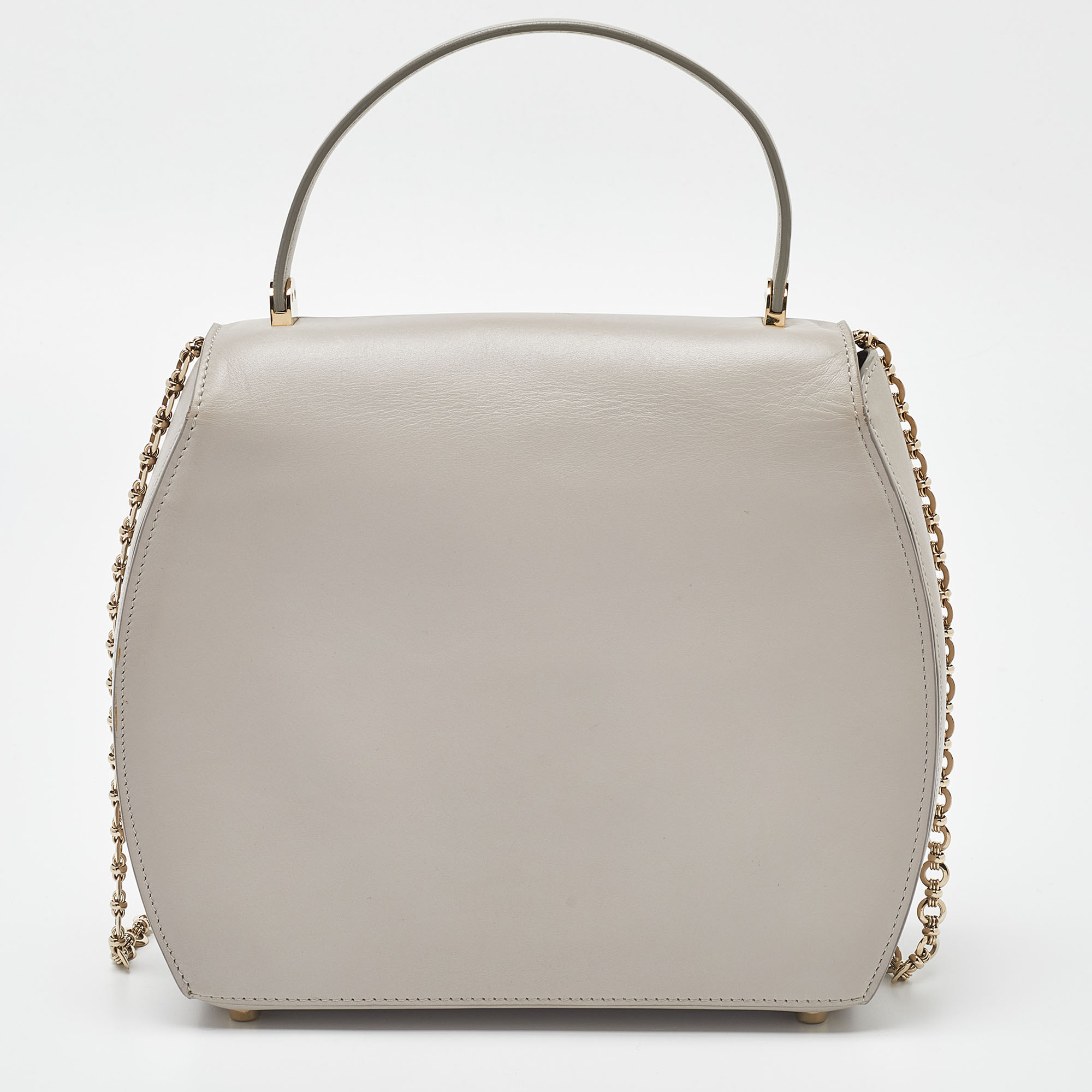 Giorgio Armani Light Grey Leather Flap Top Handle Bag