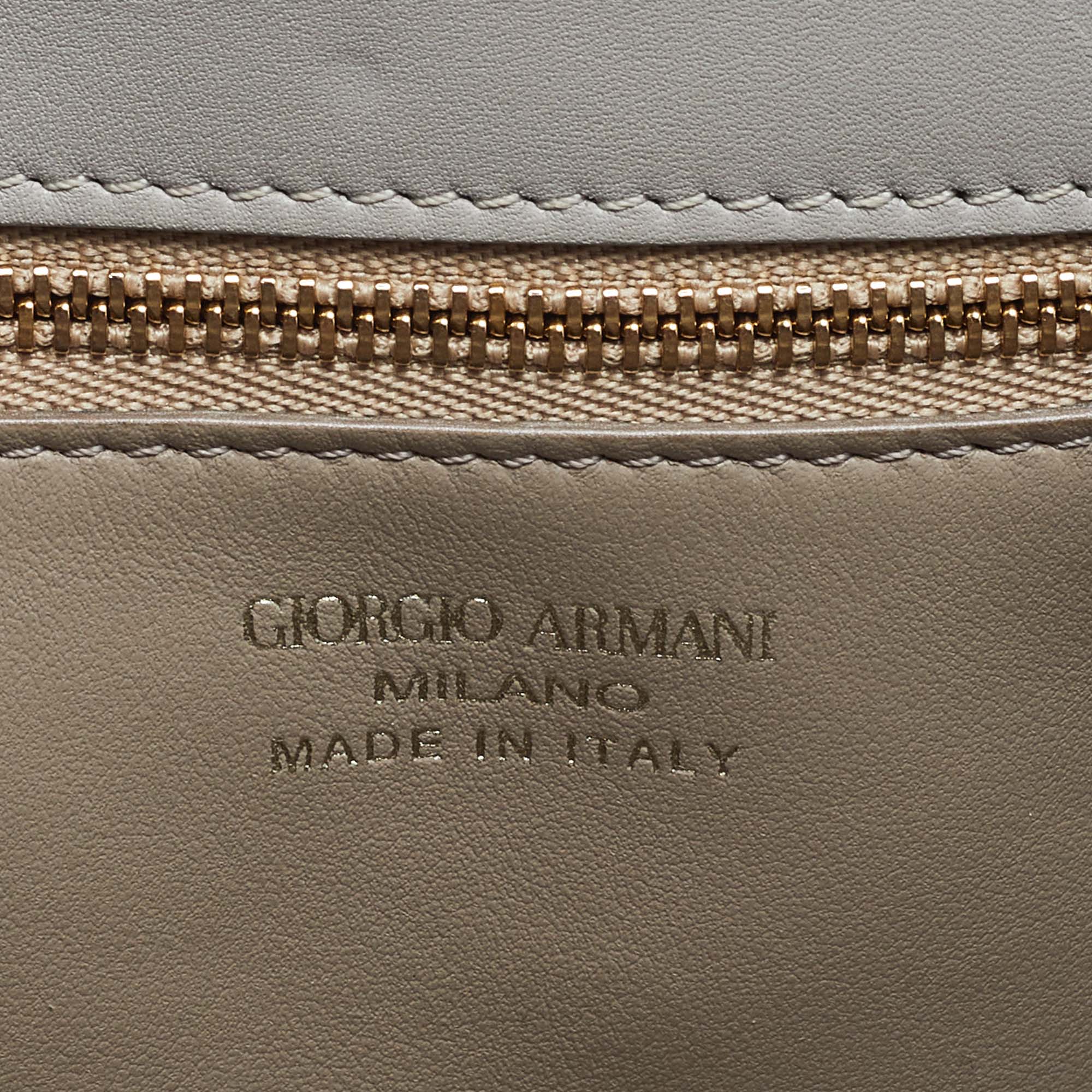 Giorgio Armani Light Grey Leather Flap Top Handle Bag