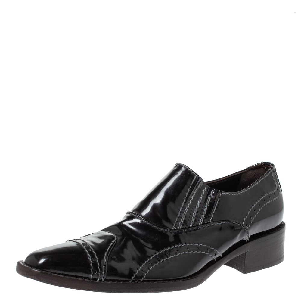 

Giorgio Armani Black Patent Leather Stitch Detailed Slip On Loafer Size