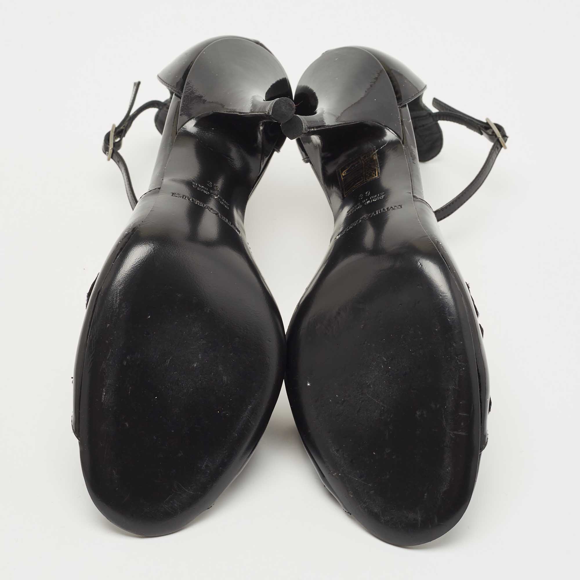 Giorgio Armani Black Velvet And Patent Leather Ankle Strap Sandals Size 39