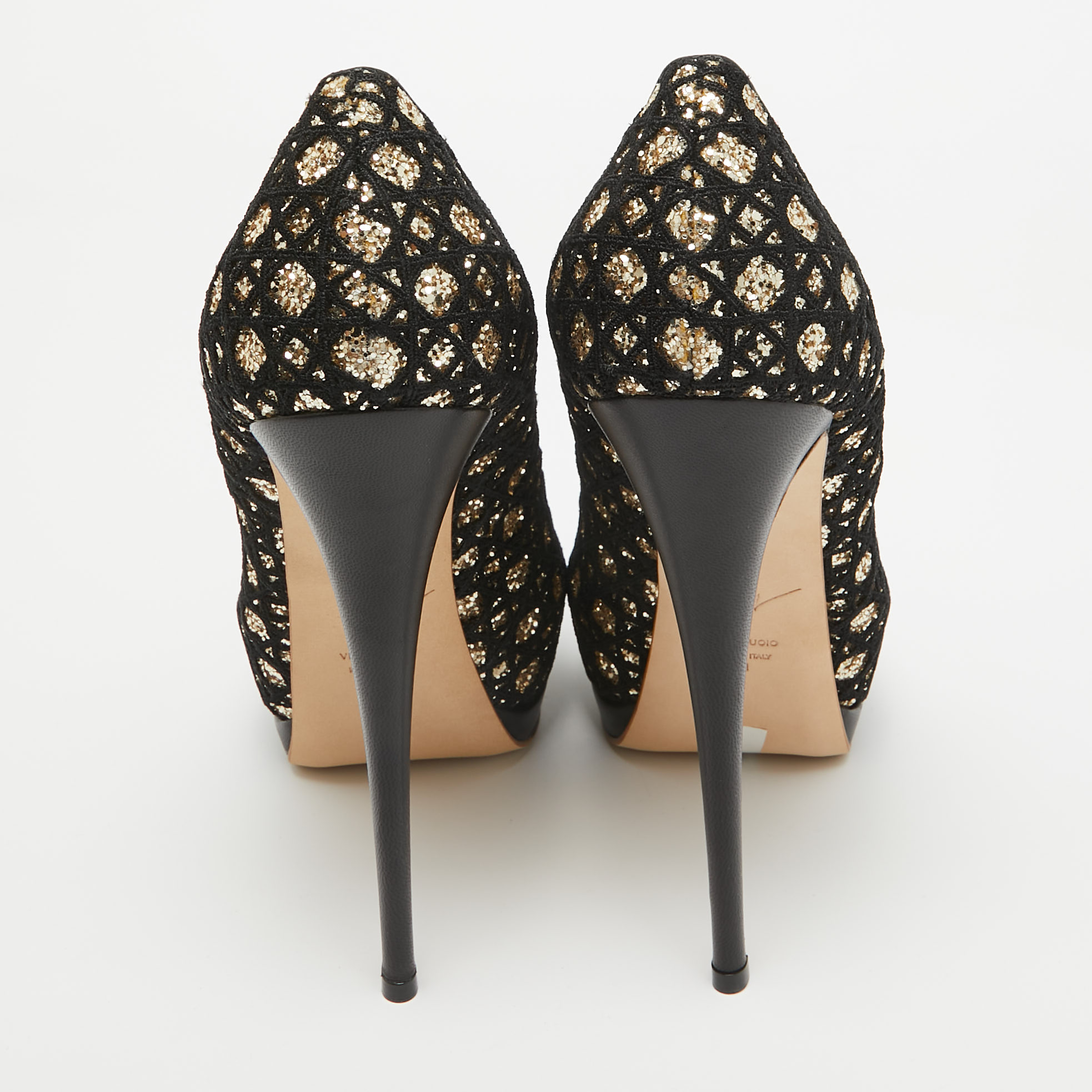 Giuseppe Zanotti Black/Gold Mesh And Glitter Platform Pumps Size 41