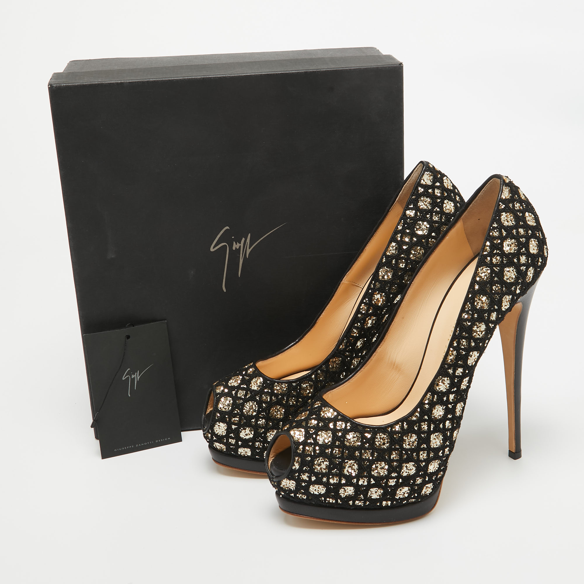 Giuseppe Zanotti Black/Gold Mesh And Glitter Platform Pumps Size 41