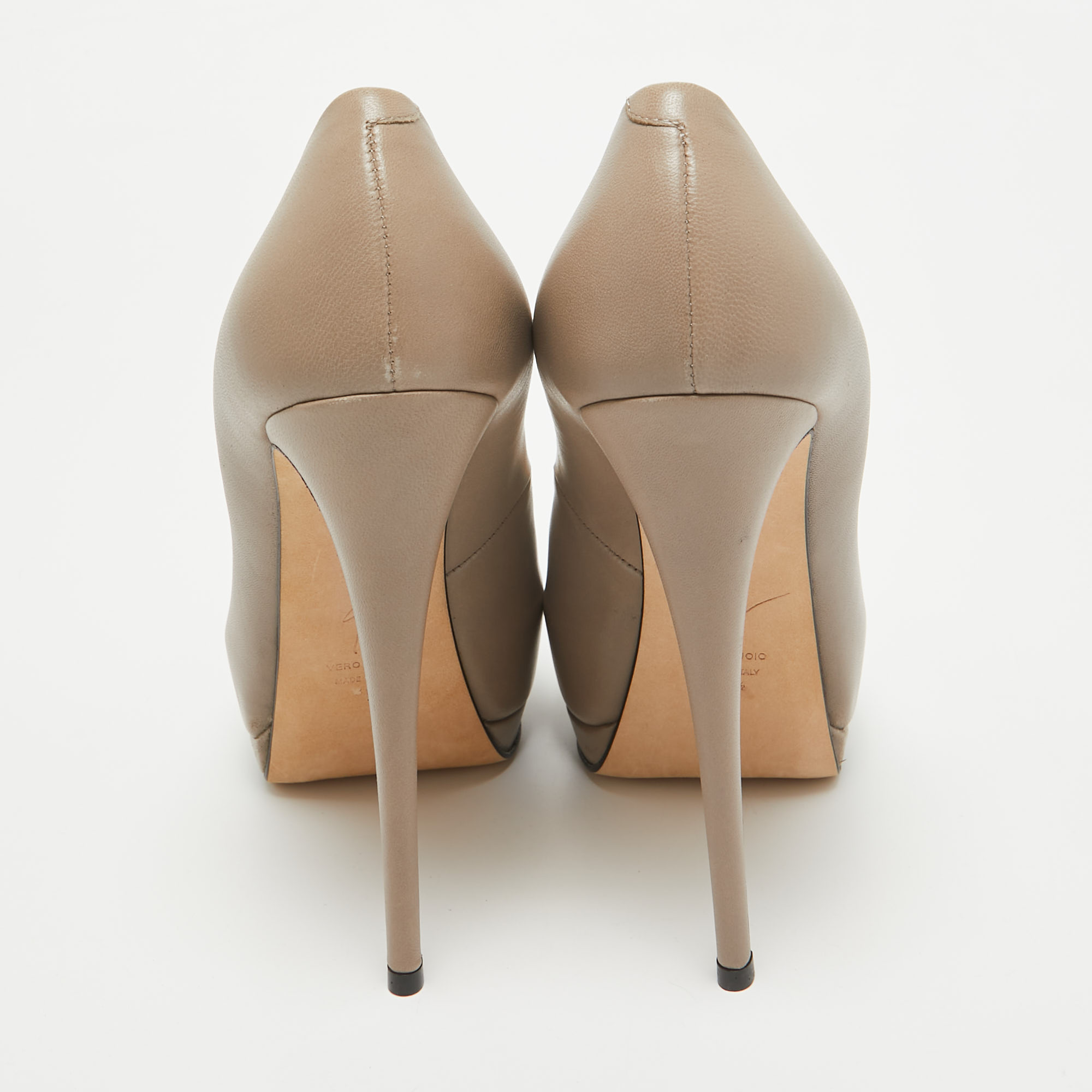 Giuseppe Zanotti Grey Leather Peep Toe Pumps Size 39.5