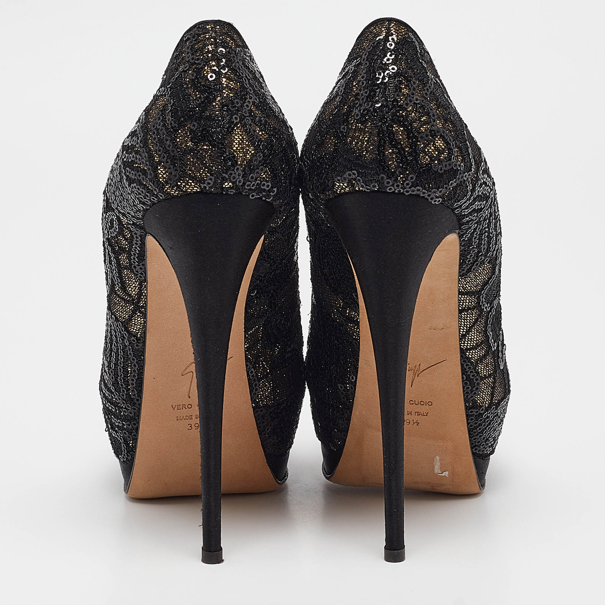 Giuseppe Zanotti Black/Gold Lace And Sequins Sharon Platform Pumps 39.5