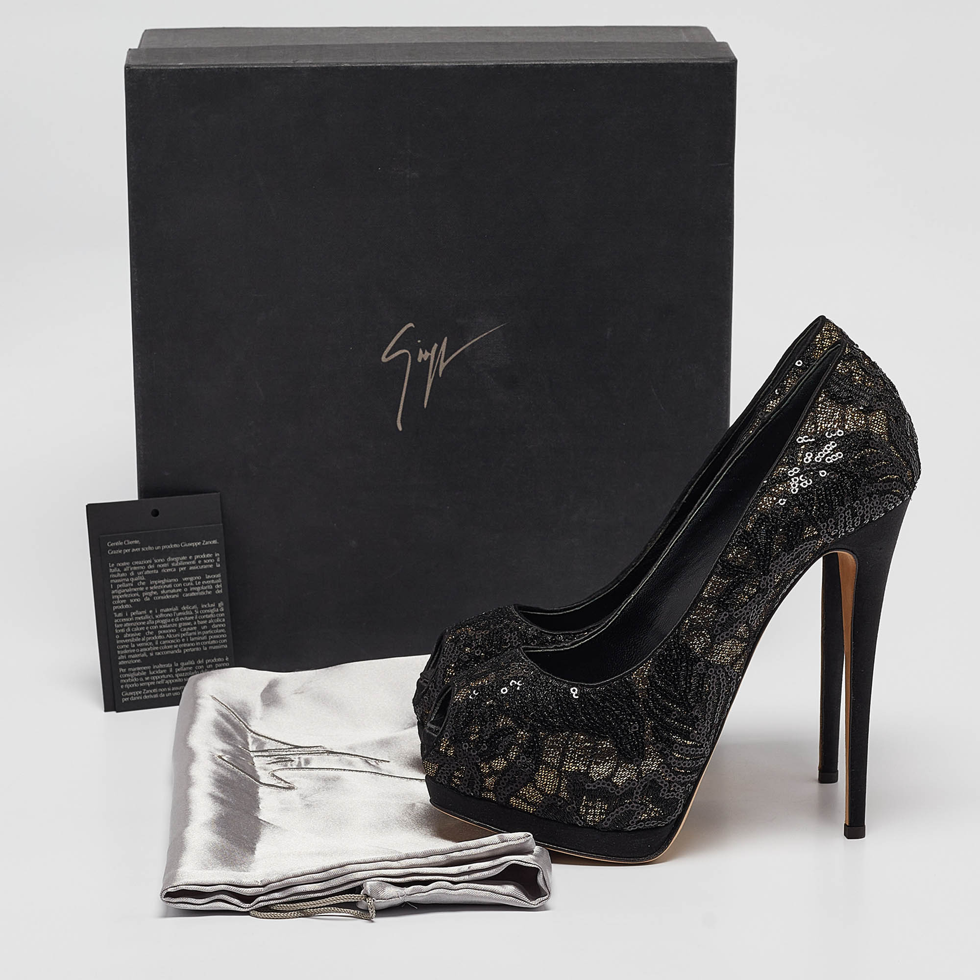 Giuseppe Zanotti Black/Gold Lace And Sequins Sharon Platform Pumps 39.5