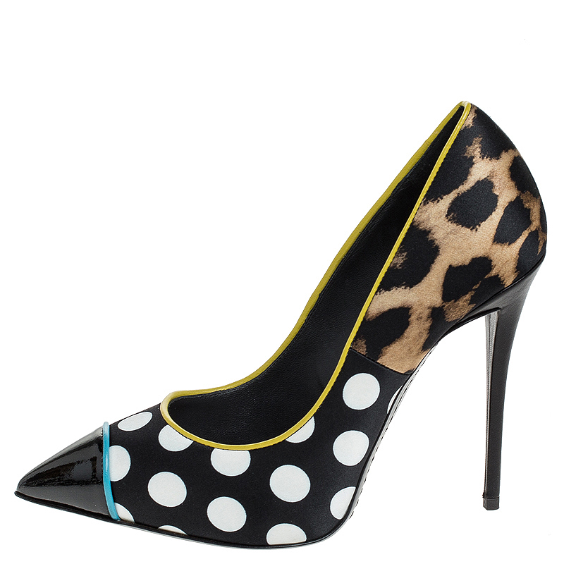 Giuseppe Zanotti Multicolor Leopard/Polka Dots Satin and Patent Leather Yvette Pointed Toe Pumps
Giuseppe Zanotti Multicolor Leopard/Polka Dots Satin and Patent Leather Yvette Pointed Toe Pumps
