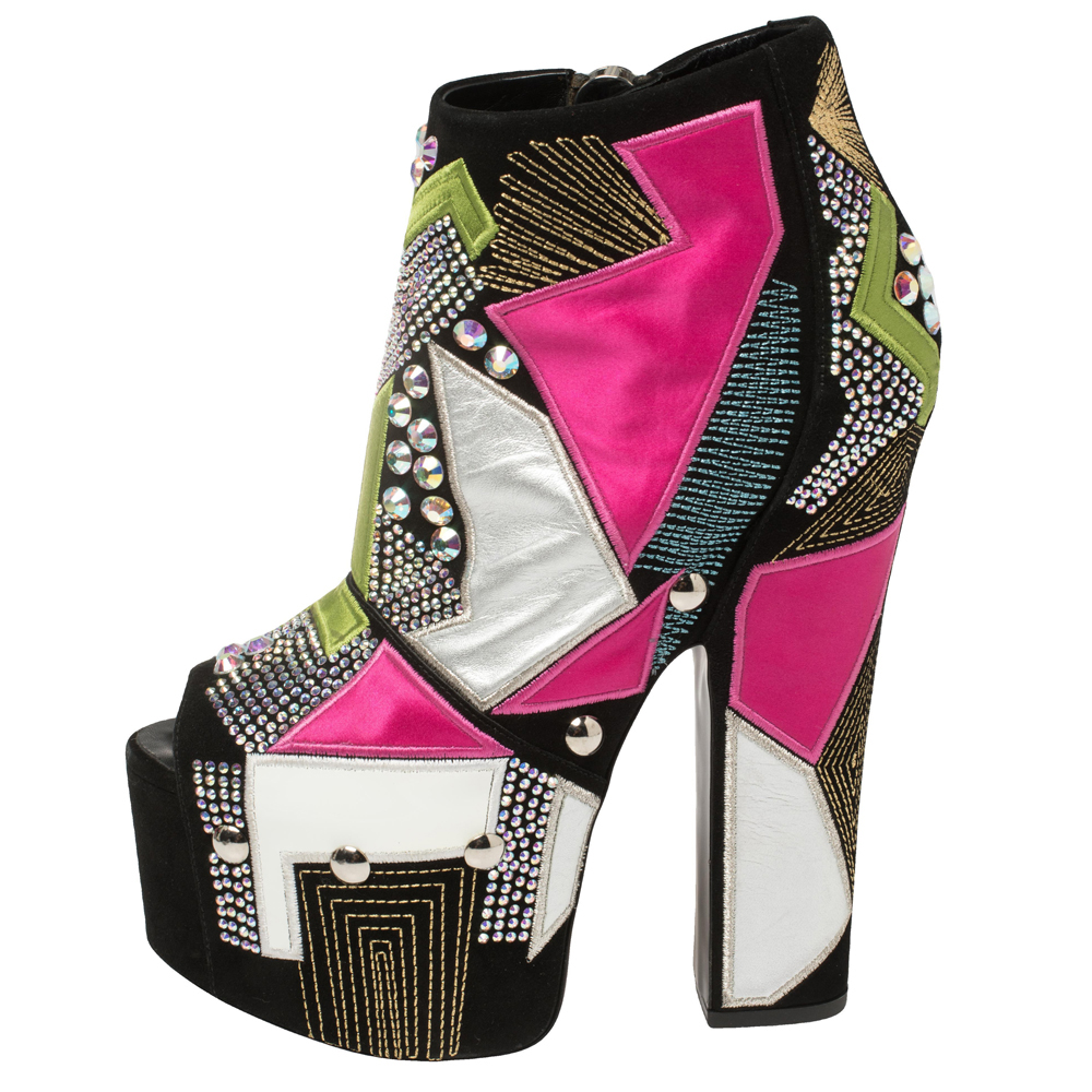 Giuseppe Zanotti Multicolor Suede And Leather Geometric Platform Ankle Booties Size 39