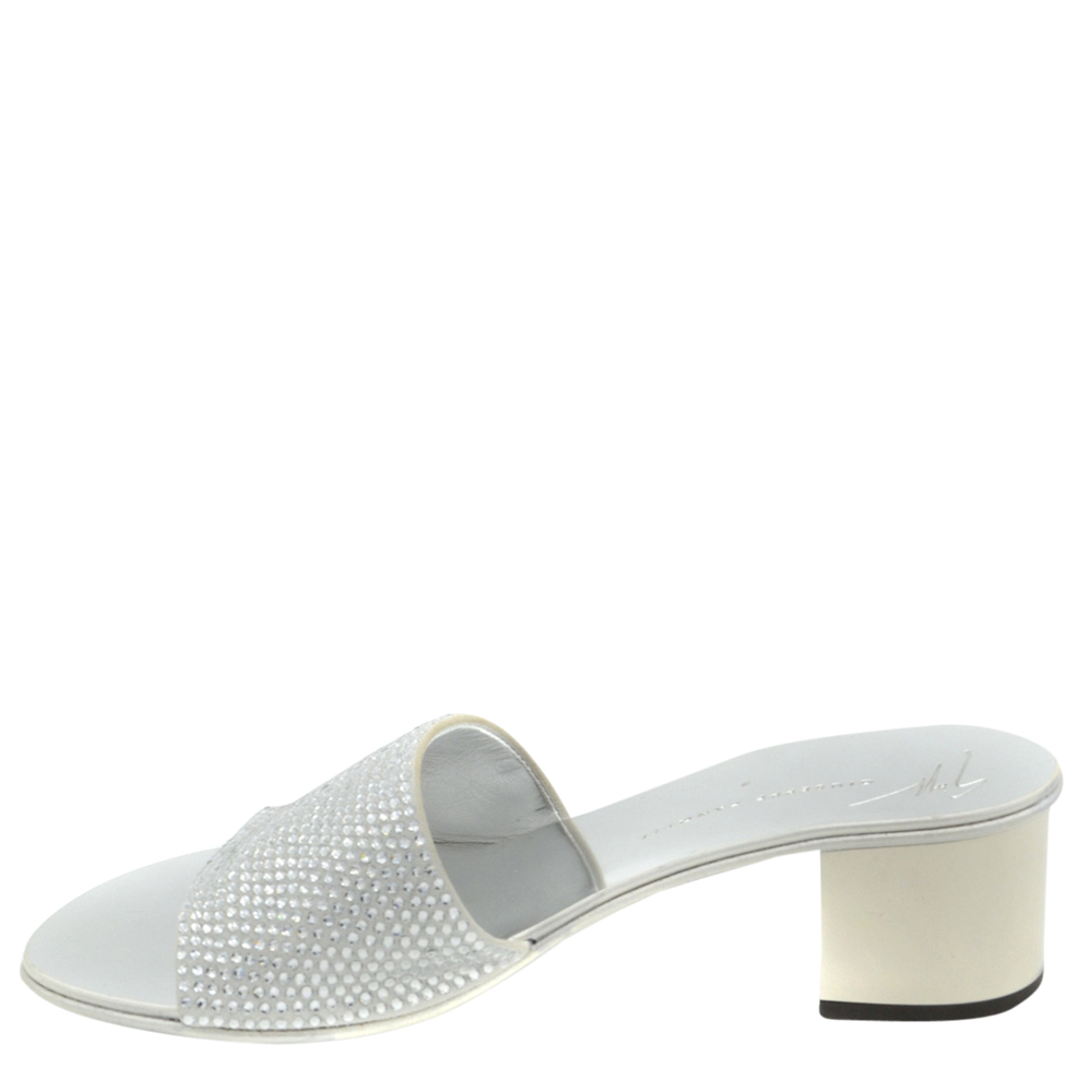 Giuseppe Zanotti Silver Crystal Embellished Sandals Size EU 36