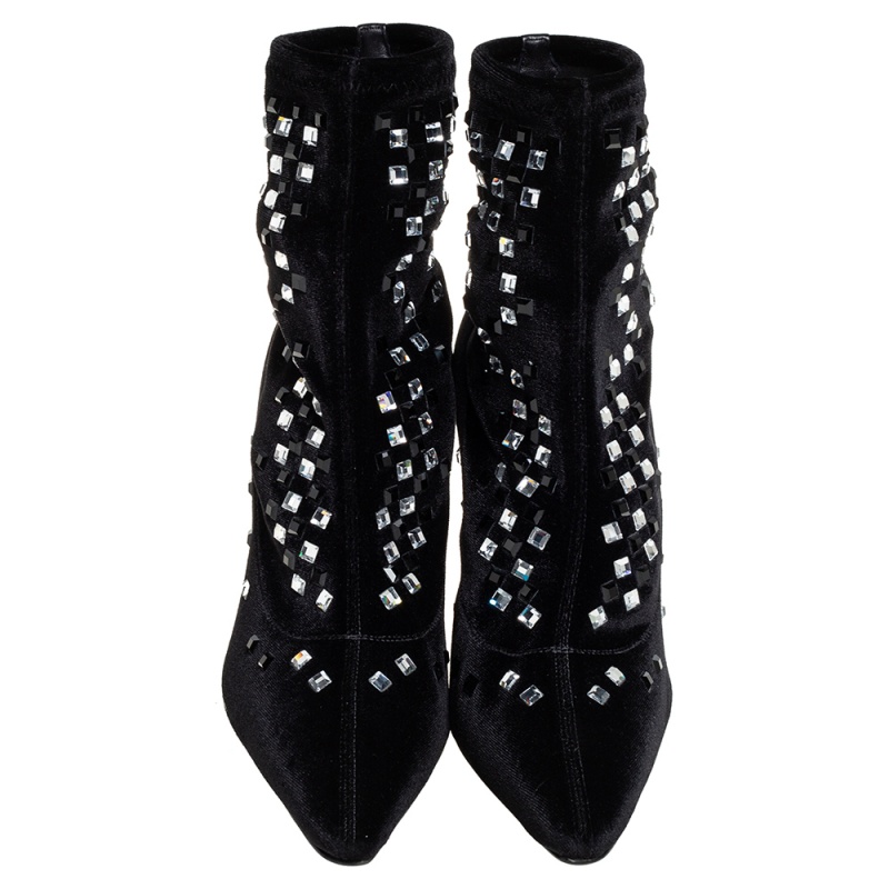 Giuseppe Zanotti Black Velvet Embellished Boots Size 37