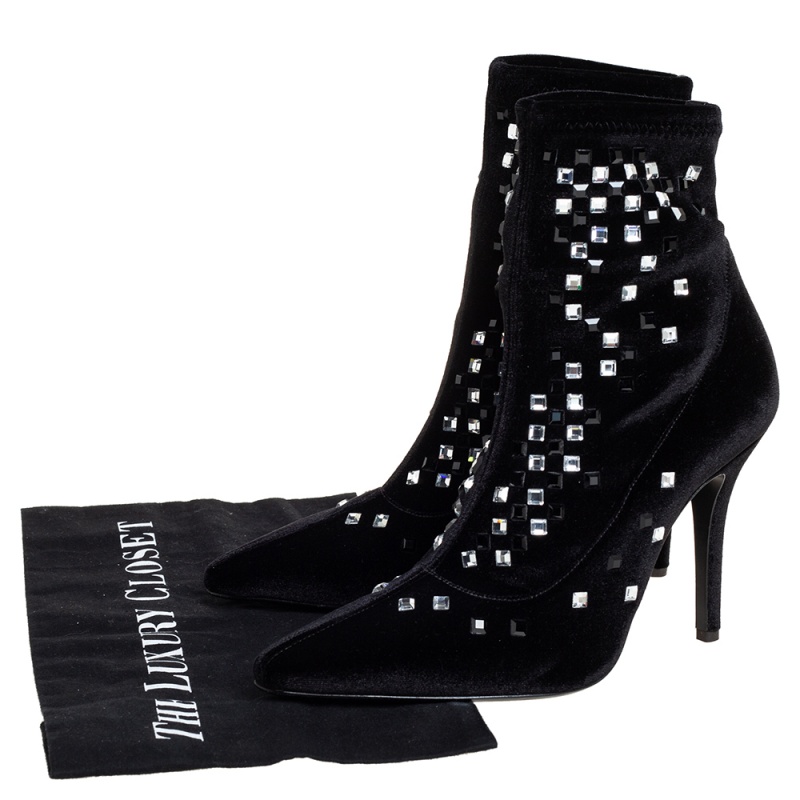 Giuseppe Zanotti Black Velvet Embellished Boots Size 37