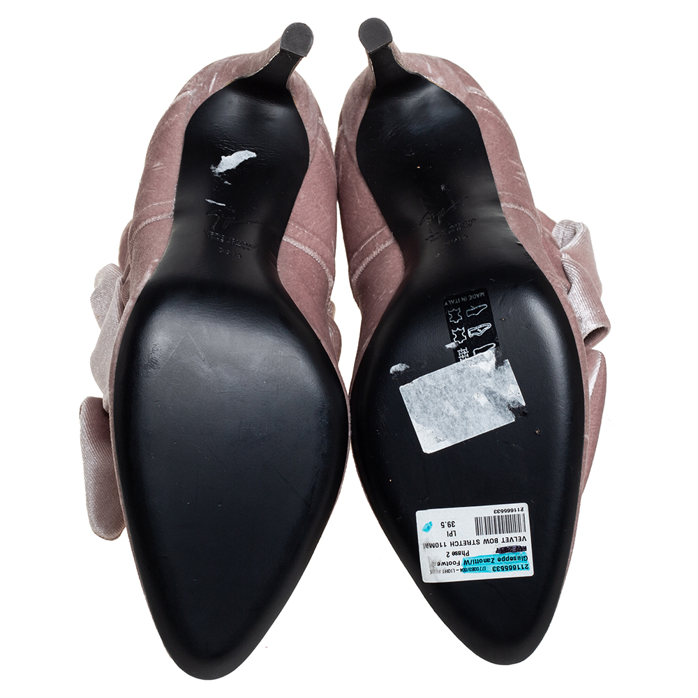 Giuseppe Zanotti Beige Velvet Bow Detail Ankle Boots Size 39.5
